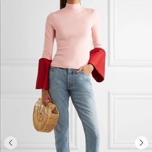 Pink Kiku Taffeta-trimmed Stretch-ponte Turtleneck